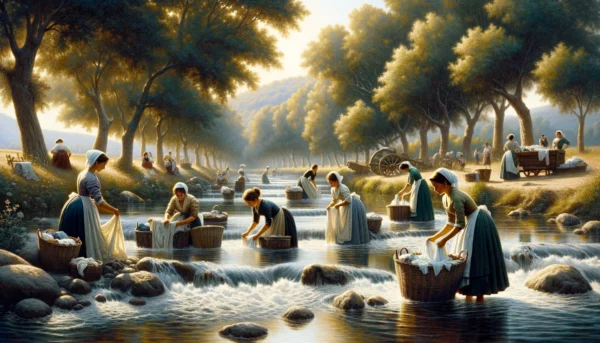 Lavanderas en el río.